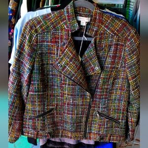 Coldwater Creek Petite 12 multicolored knit moto jacket